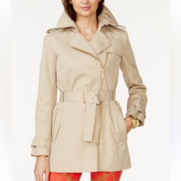 MICHAEL Michael Kors Tan Belted Front-Zip Trench Coat Size XS - Picture 2 of 7